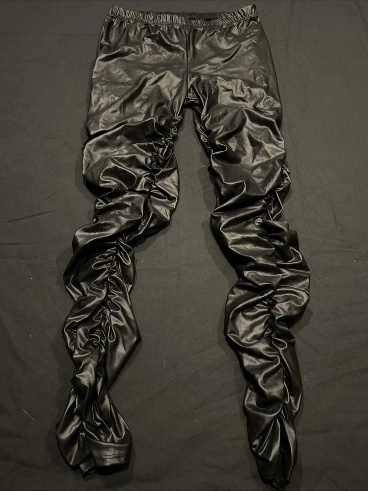 Pantalones De Colección Y2K Rainbow EE. UU. Negros Imitación Cuero Pantalones Festival Mujeres L A23 Foto 1 de 3