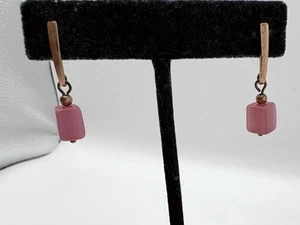 Copper Plate Pink Moon Glow Dangle Pierced Earrings  - Picture 1 of 5