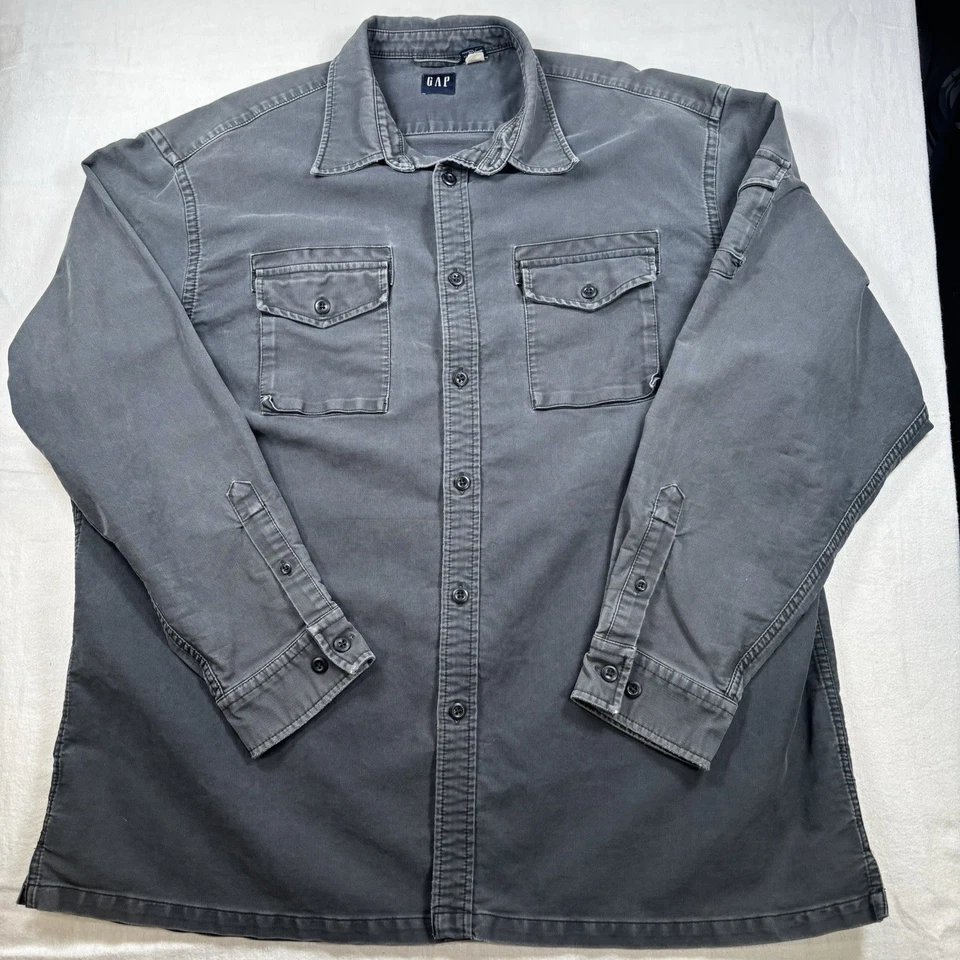 Gap Men's Cotton Long Sleeve Shirt Y2KVintage Grey Denim Button Up XXL - Image 1 of 4