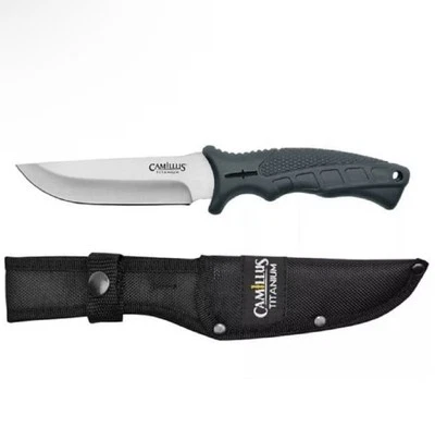 Camillus 9.5" Titanium Bonded Drop Point Hunter Fixed Blade Knife w/ Sheath - Image 1 of 4