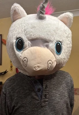 Large White Unicorn Over the Head Mask Mascot Style Cosplay Furry Plush Padded - Image 1 of 4