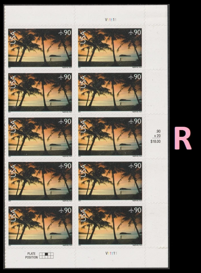 US C143 Airmail Hagåtña Bay Guam 90c plate block 10 R MNH 2007 - Image 1 of 1