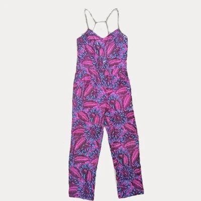 J. Crew 100% Silk Midnight Floral Jumpsuit Size 0 One Piece Pockets Purple Pink - Image 1 of 4