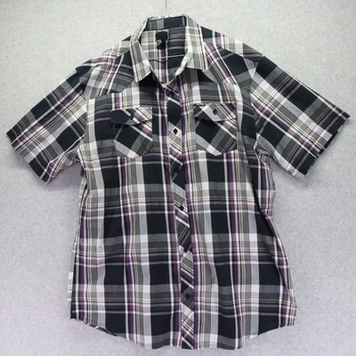 Zoo York Shirt Mens 2XL XXL Western Flap Pocket Button Black Plaid Short Sleeve - Image 1 of 4