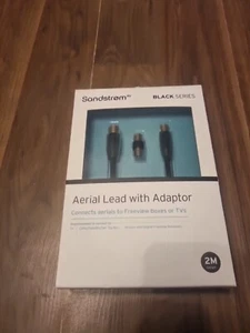 SANDSTROM AERIAL LEAD WITH ADAPTOR 2M BLACK SERIES Freeview Digital TV cable NEW - Picture 1 of 5