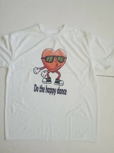 Sublimation White shirts Polyester Happy dance heart Blend Size M - Picture 1 of 6