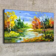Canvas Muraux Tableau sur Toile 100x50 Peinture forêt arbres rivière nature