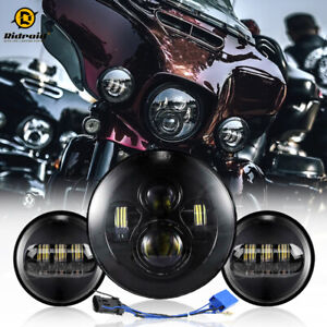 Black 7" LED Headlight+4.5" Passing Lamps for Harley Electra Glide Ultra Classic