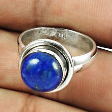 Natural Lapis Lazuli 925 Silver Solitaire Ethnic Ring Size R For Women N11