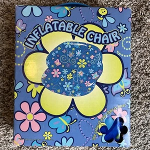 Vintage aufblasbarer Stuhl 90er Nuova aufblasbarer Stuhl klar blau geblümt 36x36 - Bild 1 von 5