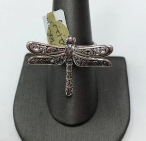 DRAGONFLY STERLING Large Heavy 3D Design Expandable 1” Long RING 6.7th - Picture 1 of 8