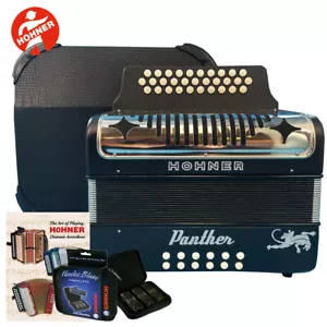Hohner Panther GCF Sol Accordion w/ Alligator Case, Lesson Book, 3pk Harmonica - Picture 1 of 2