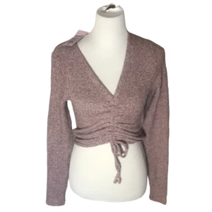 Women's Long Sleeve V Neck Ruched Front Fitted Sweater Knit T-Shirt Wild Fable M - Picture 1 of 6