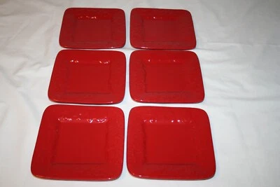 6 Home Grown Square Red Bread & Butter Plates Signature Housewares - Image 1 of 4