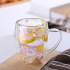 Dry Flowers Double Wall Glass Cup With Handle Heat Resistant Tea Coffee Mug Gift