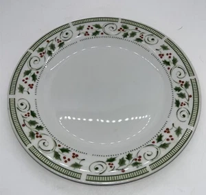 Gibson Everyday Christmas In A Holly Salad Plate 7.5" Berries Green Band Swirls - Picture 1 of 3
