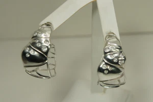 John HARDY Bamboo White Topaz Large Hoop Lava 925 Silver Post Earrings Ret $1295 - Picture 1 of 5