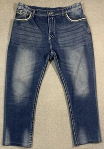 Blue Cult Men’s Jeans 40 Relaxed Straight Fit Dark Wash Embroidered Denim - Picture 1 of 8