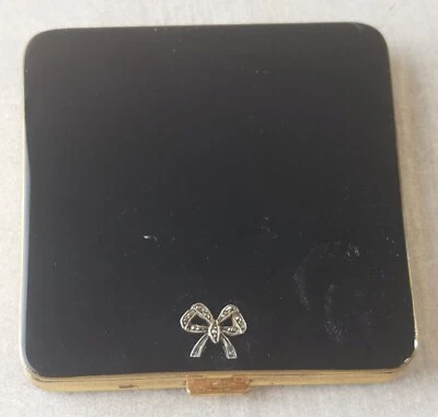 Ancien poudrier, en laque de Chine, décor noeud marcassite et argent, art deco - Photo 1/4