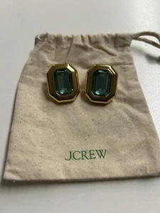 J. Crew Green Faceted Crystal Stone Gold Jewel Box Earrings  - Picture 1 of 3