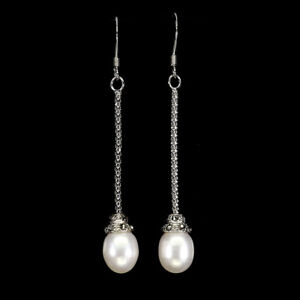 Drop Pearl 10x8mm Marcasite Gemstone 925 Sterling Silver Jewelry Earrings