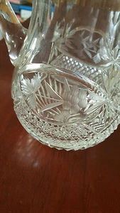 BRILLIANT CUT CRYSTAL FROSTED /CUT DIAMOND APPLIED HANDLE 8 1/4" PITCHER - Picture 1 of 5