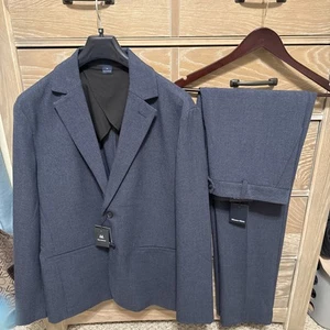 Mizzen + Main Watson Flannel Mens Suit Navy Gun Check 36/32 Straight - NEW - Picture 1 of 18