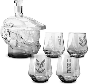 Halo Infinite Master Chief Helmet Whiskey Decanter Set 5 Piece 4 Glasses - Picture 1 of 7
