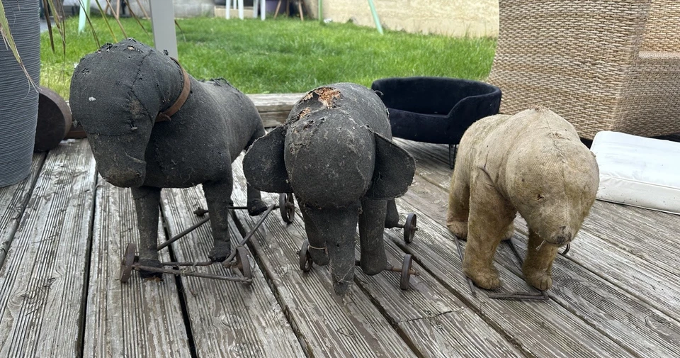 3 Ancien Jouet À Tirer Steiff ? Ours , Éléphant , Âne XIX eme Siècle - Photo 1/4