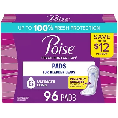 Almohadillas para incontinencia Poise, 6 gotas absorción máxima, 96 ct. Foto 1 de 4