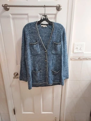 Maje Blue Miso Lurex Sparkle Chain Cardigan Size 1 US Small - Image 1 of 4