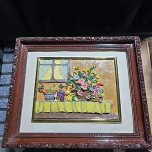 Vintage 3D Wandbild Küchentisch Blumen und Obst - Bild 1 von 2