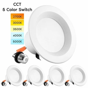 Luxrite 4-Pack 10W 4 Inch Dimmable Recessed Can Light Color Selectable Downlight - Picture 1 of 7