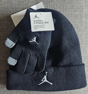 Air Jordan 2 Piece Beanie Hat Gloves Set Black Kids Size NWT - Picture 1 of 3