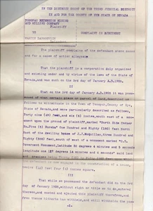 1905 Court Filing Tonopah Mining & Milling Company vs Martin Dabrosvich Tonopah - Imagen 1 de 3