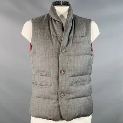 BRUNELLO CUCINELLI Talla XL Gris Brezo Lana Acolchado Chaleco Abotonado Foto 1 de 4