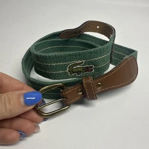 Vintage 80er Jahre Lacoste Gürtel Herren Gr. 34 grün/beige Leder Baumwolle - Bild 1 von 14