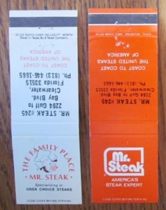 MR. STEAK STEAKHOUSE RESTAURANT STREICHHOLZSCHACHTELHÜLLEN: KLARWASSER, FL STREICHHOLZHÜLLEN B18 - Bild 1 von 1