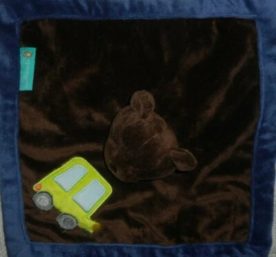 Tiddliwinks Brown Bear Security Blanket  lovey  Green Truck brown w/ blue trim - Image 1 of 4
