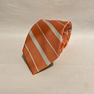 LAUREN RALPH LAUREN Mens Dress Tie Silk White Stripe Wide Salmon Pink - Picture 1 of 8