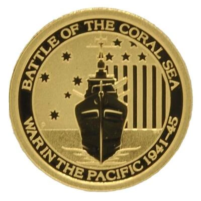 2014 1/10 OZ FINE GOLD AUSTRALIAN BATTLE CORAL SEA WAR PACIFIC $15 COIN BULLION - Image 1 of 2