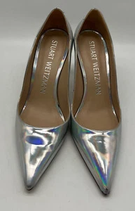 Stuart Weitzman Silver Metallic Pointed Toe Scalloped Pump sz 8 - Picture 1 of 7