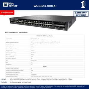 Cisco Catalyst WS-C3650-48TQ-S 3650 48 Port Data 4x10G Uplink IP Base -Fast Ship - Picture 1 of 1