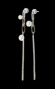 O.YANG Starlight Silver Earrings 18K Gold Plated Swarovski Crystal & Pearl - Picture 1 of 12