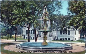 Court House Park Fountain Janesville Wisconsin Postcard Posted - Picture 1 of 2