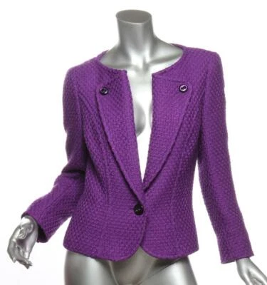 Abrigo Chaqueta Blazer ESCADA Mujer Púrpura Lana Tejida Solapa Un Botón DE38 US8 M Foto 1 de 4
