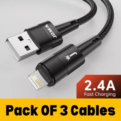 For iPhone Charger Cable Heavy Duty Braided USB Charging Lead Data Sync 1M 2M 3M - Image 1 of 4