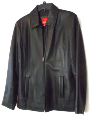 Esprit 女式黑色柔软皮革夹克拉链中号-全新无标签 — 第 1/4 张图片