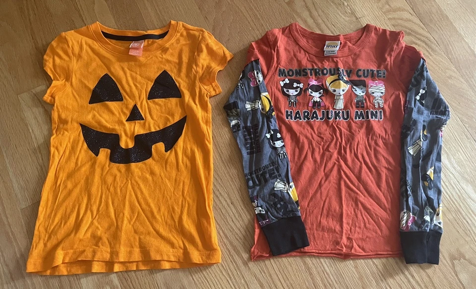 Lote de 2 camisetas Jack o Lantern Halloween y Harajuku manga larga niñas S 6/6X Foto 1 de 4