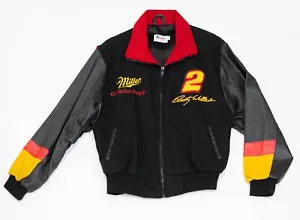 Vintage NASCAR Rusty Wallace Miller Lite Leather Jacket Men Size M Wool Lined - Picture 1 of 21